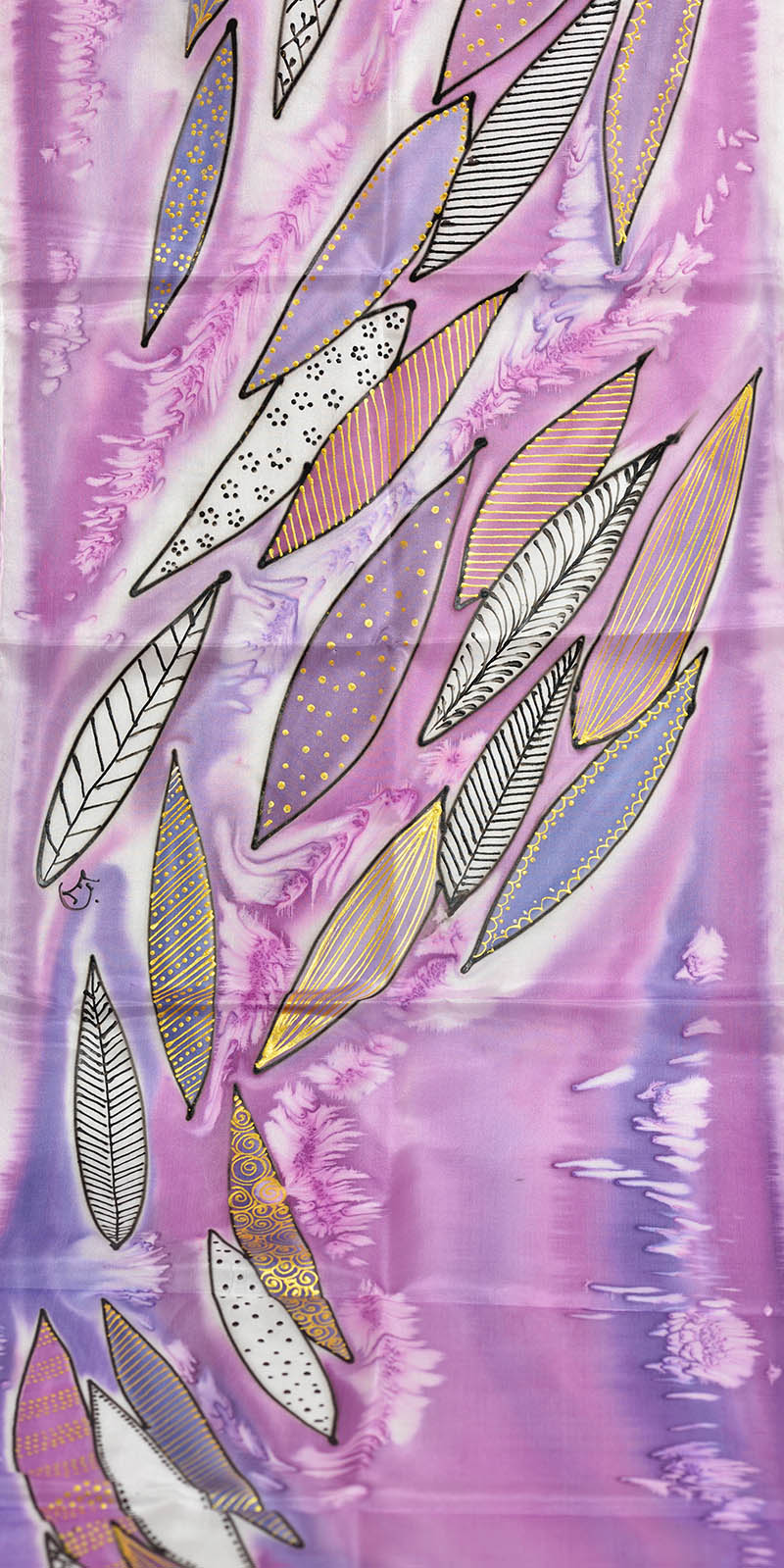 Hedvábná šála 35 x 130 cm - fialová listí