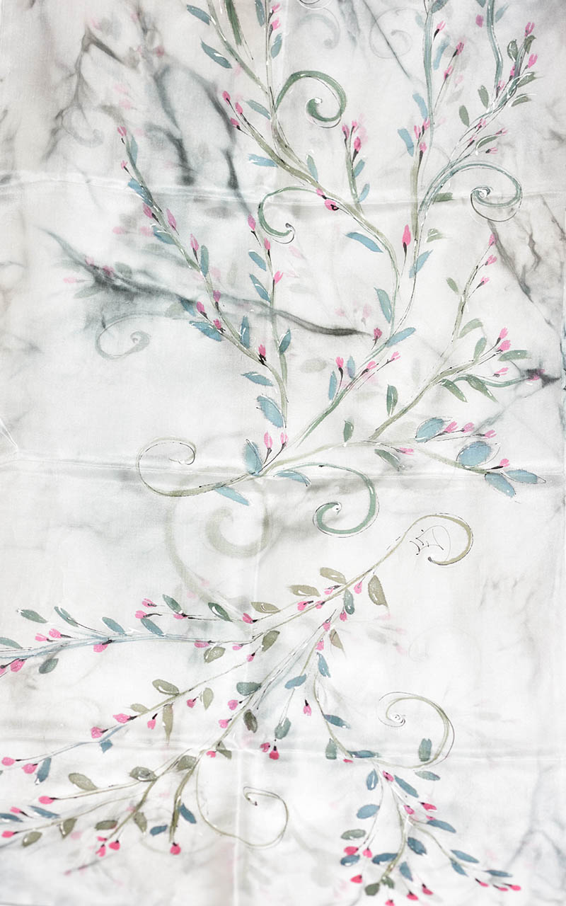 Hedvábná šála 35 x 130 cm - bílozelená