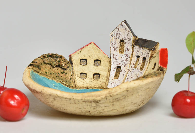 Keramická miska malá domečková tyrkysová