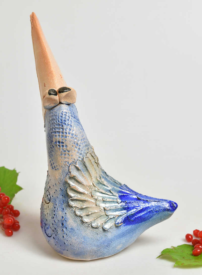 Keramická figurka ptáčka - modrý