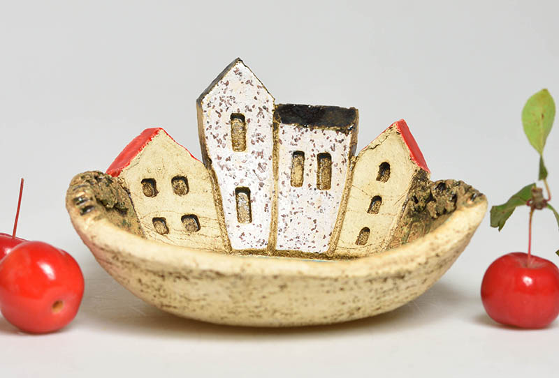 Keramická miska malá domečková tyrkysová