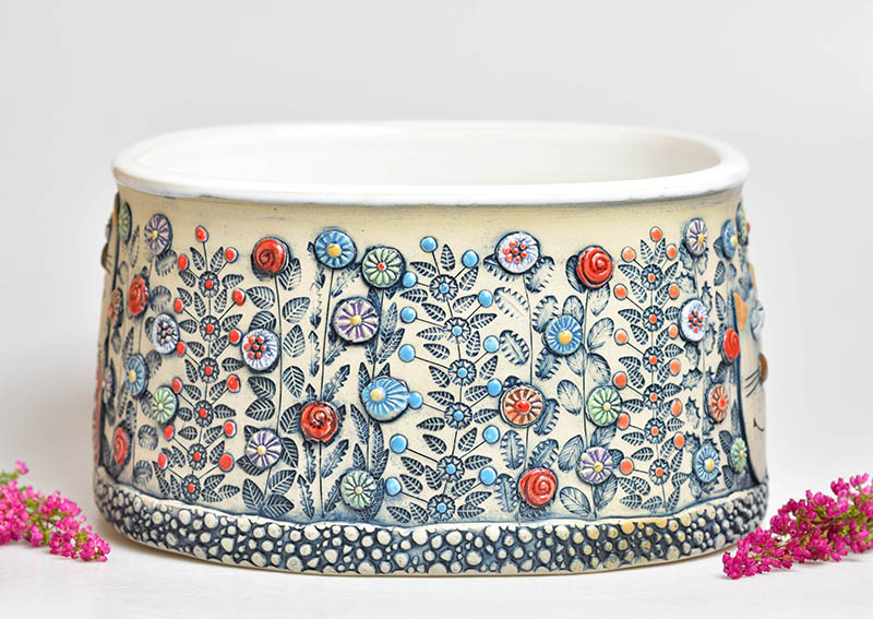 Keramický obal velký na květináč - kočky