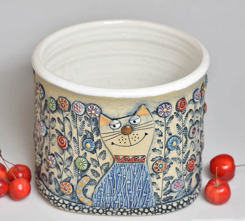 Keramický obal na květináč - kočky